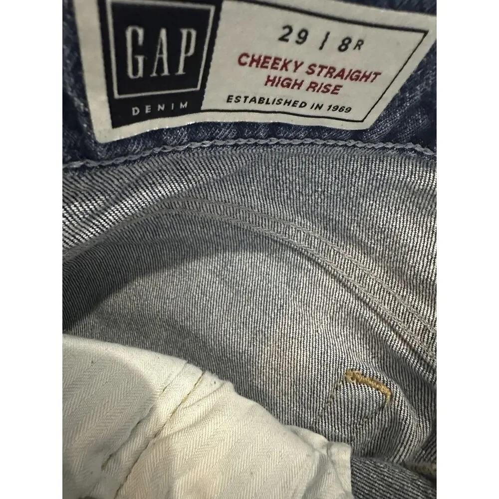 Gap Cheeky Straight High Rise Jeans Button Fly 29 8 R Dark Indigo Blue Denim - Picture 7 of 15
